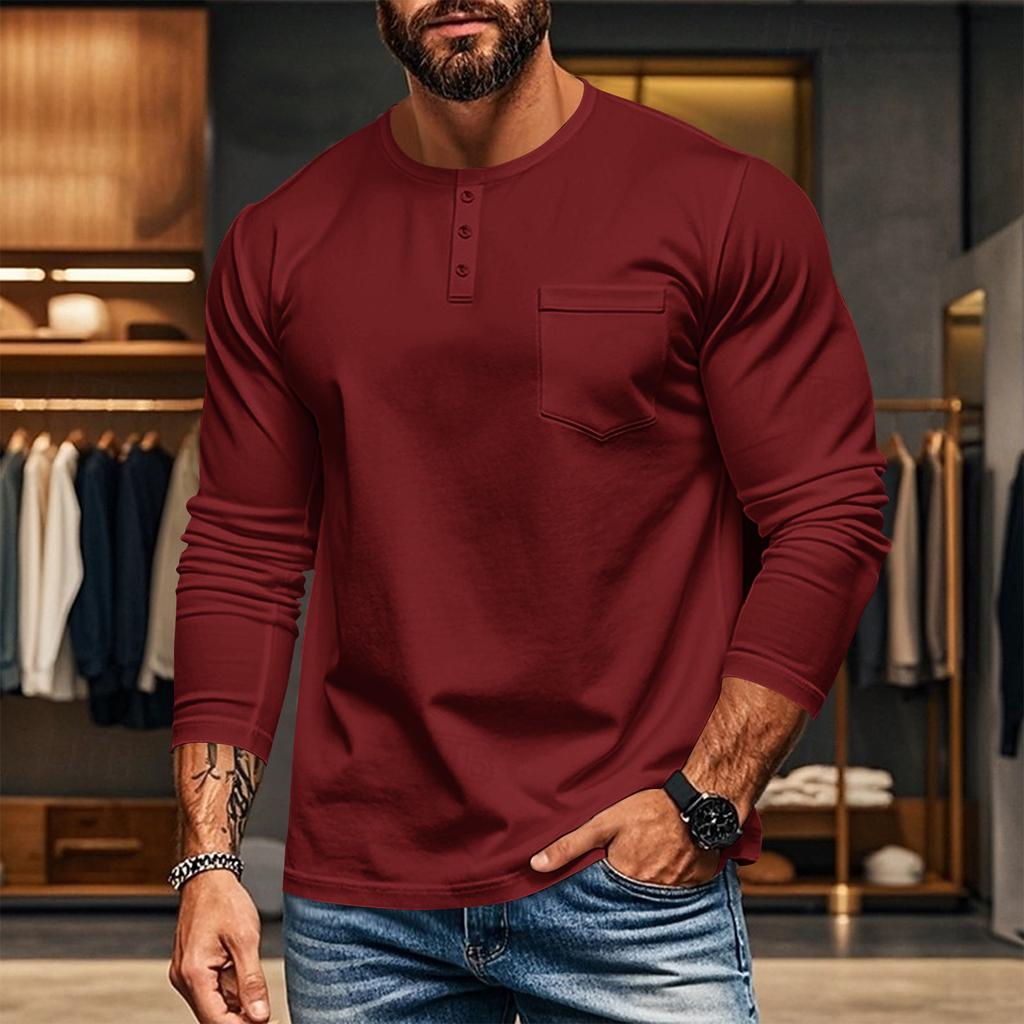 Men's Casual Long Sleeve Round Neck Button Down Shirt for Everyday Wear
