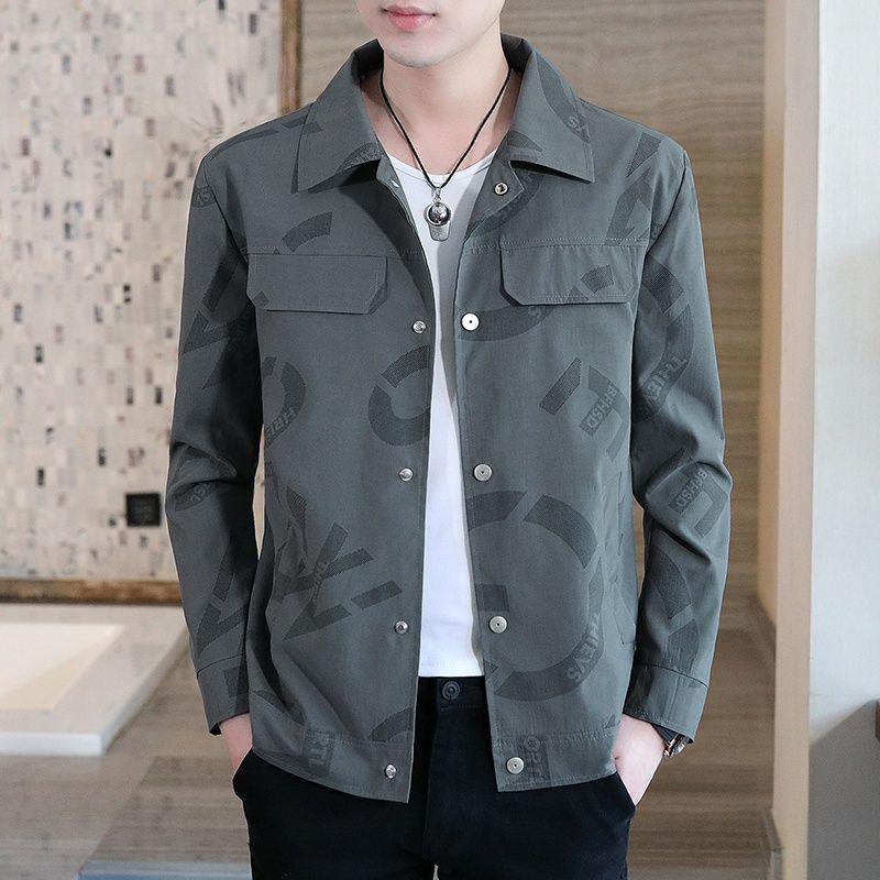 Korean Style Men s Slim Fit Spring & Autumn Stand Collar Jacket 4XL (165-180 jin) серый