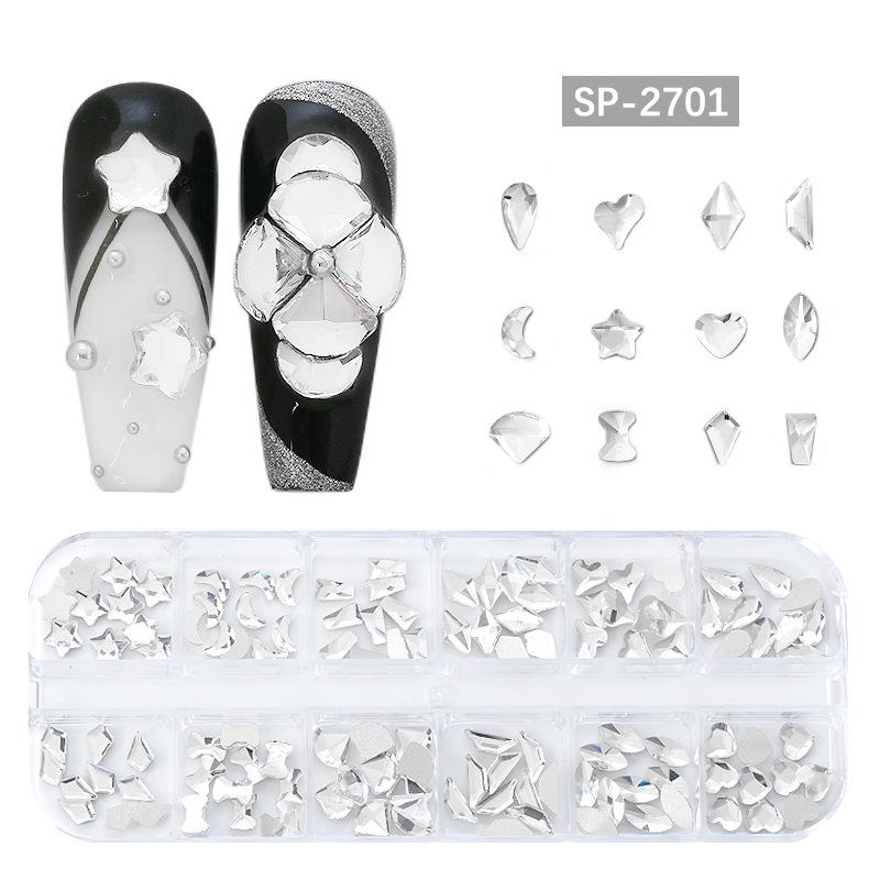 12-Grid Irregular Transparent AB Glass Diamonds for Nail Art