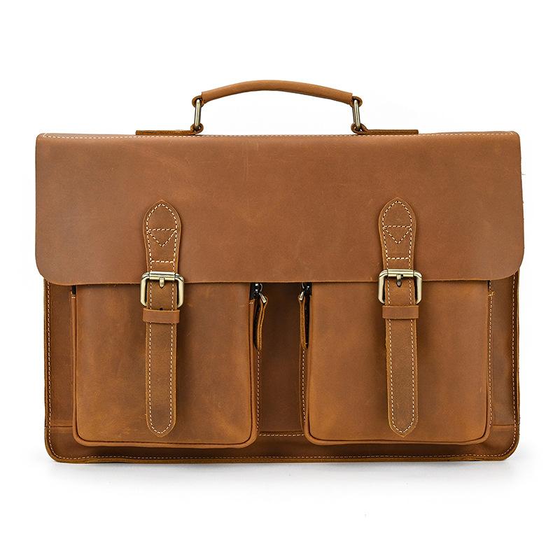 Retro Briefcase Crazy Horse Leather Large Capacity Leather Computer Bag 15 Inch Shoulder Handbag Business Bag
