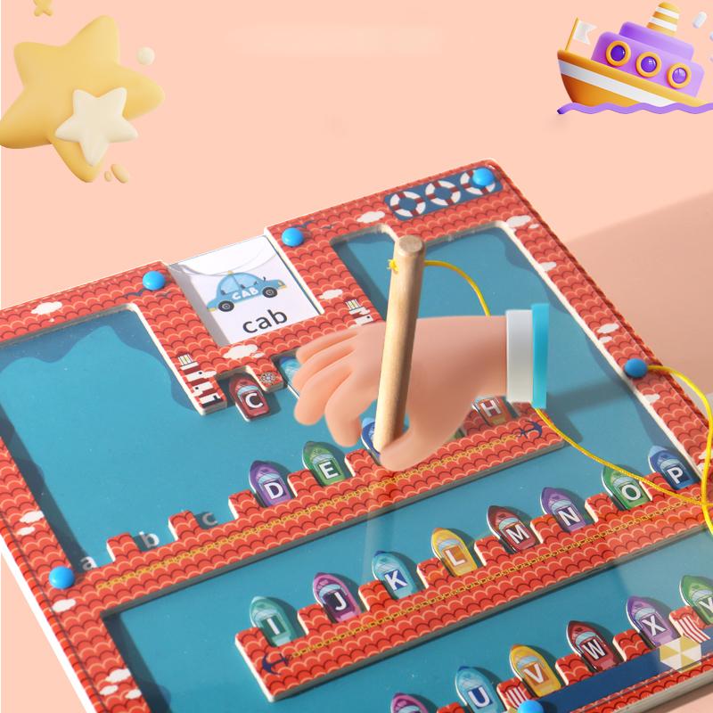 Magnetisk labyrintbrett Trebokstavbrett Bokstavpuslespill Labyrintbrett Sortering Matching Pedagogiske leker Fargegjenkjenning Magnetisk