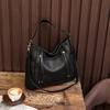 Vintage Women's Large Capacity Commuter Shoulder Bag Solid Color Soft Tote Crossbody Bag Wide Strap Simple Versatile