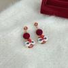National Style Red Festive Cute Playful Lion Dance Autumn And Winter New Year Atmosphere Temperament Pendant Hairball Earrings