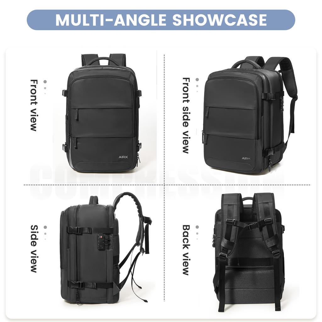 Large-Capacity Air Vacuum Compression Travel Backpack Men Business Computer Bag Black Bag Hand Luggage Backpack Cabin Bag