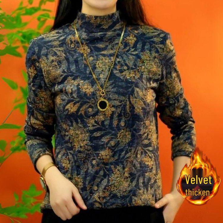 New Autumn/Winter Fashion High Neck Velvet Base Layer Top – Age-Reducing for Women