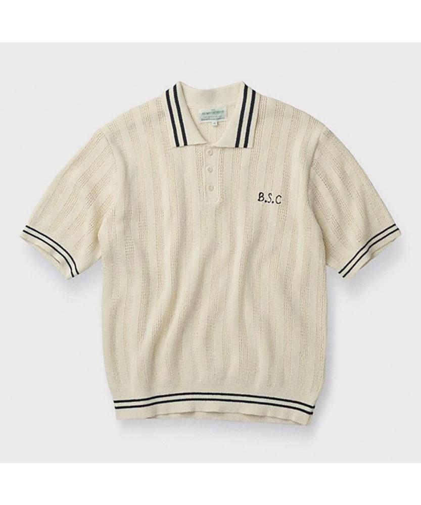 Henlikoteun [British Sporting Club] Crochet Short-Sleeves Polo Knit Abwam26731Crx