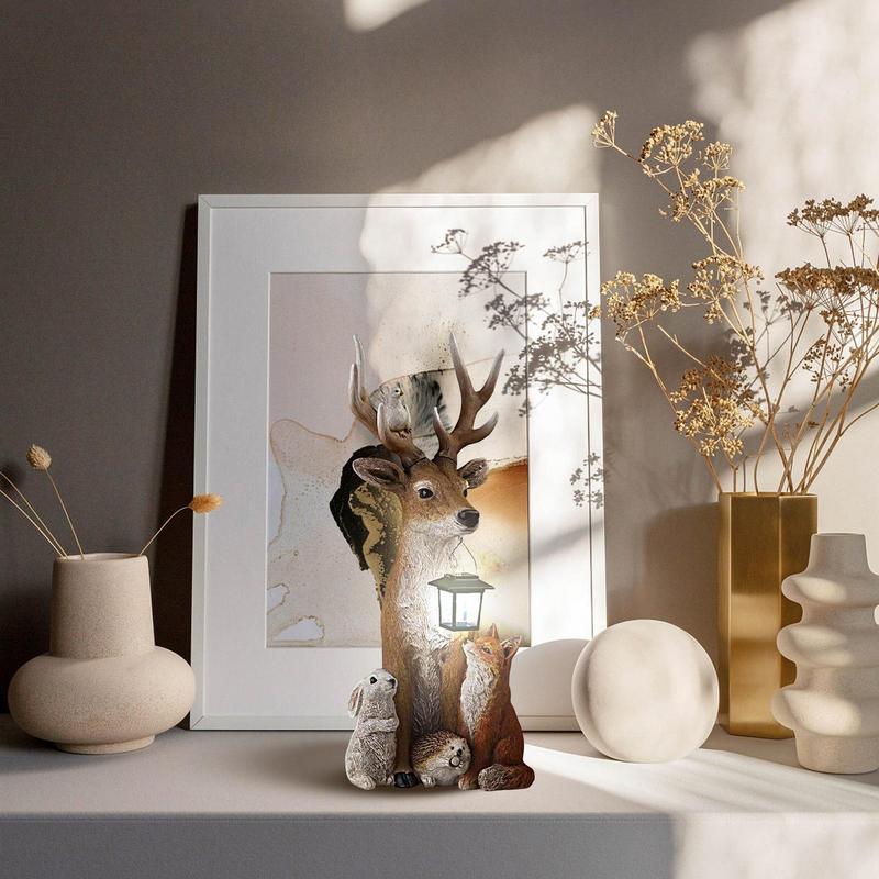 Garden Statue Resin Deer Figurine Solar Statue Lights Waterproof Resin Sculpture Lights Creative Animal Figurine Lamps Yard