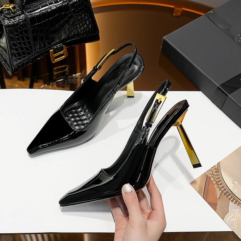 New Summer Women's High Heels Pointed Toe Stiletto Fashion Single Shoes with Patent Leather Buckle High Heels