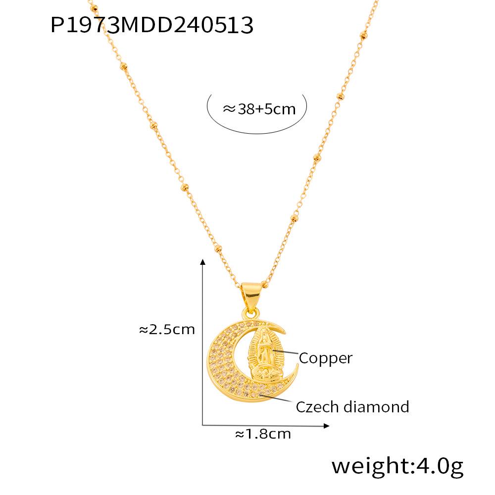 Korean/Japanese Style Copper-Inlaid Rhinestone LOVE Moon Bear Pendant Necklace for Women