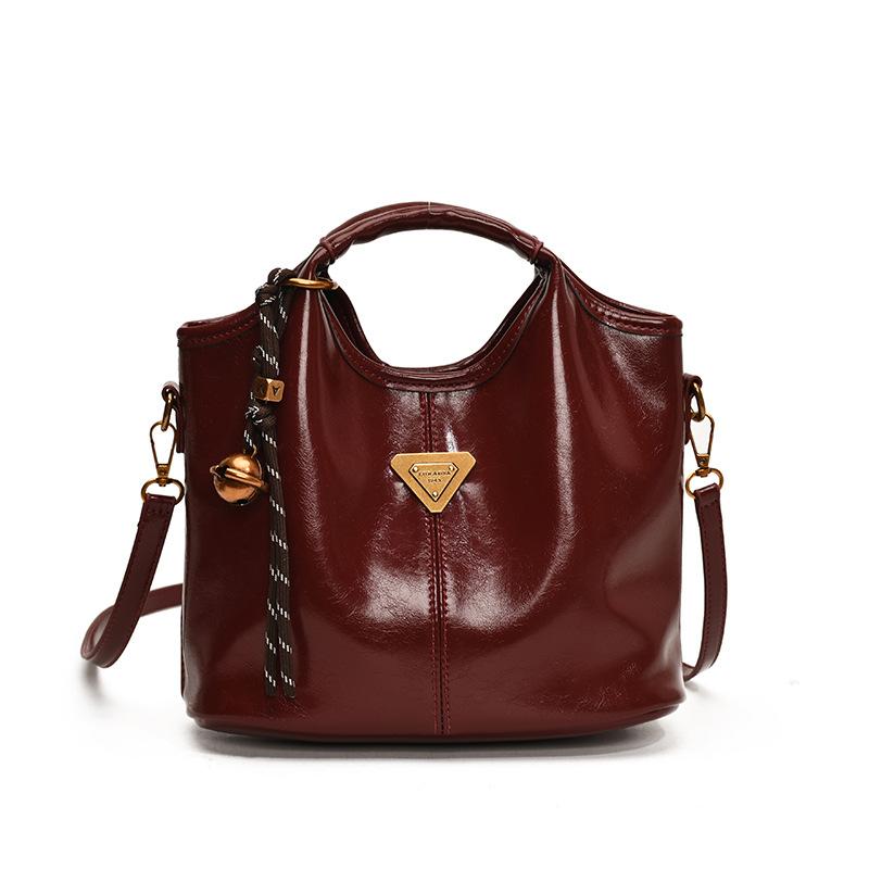 High value retro business style Maillard portable bucket bag commuter versatile messenger mother bag women