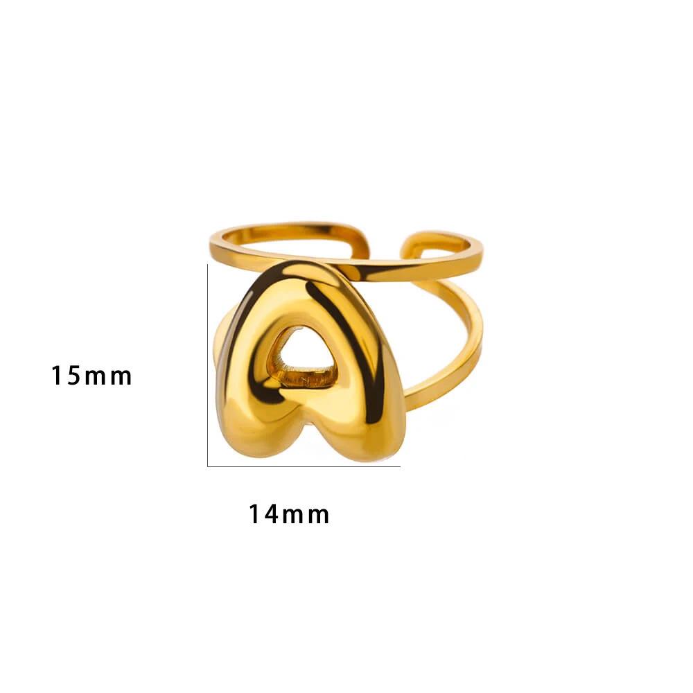 Bague Réglable en Acier Inoxydable Plaqué Or avec l'Alphabet Anglais pour Femmes