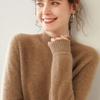 Women's Cashmere Half-High Collar Solid Color Pullover Sweater for Autumn/Winter - Loose, Thickened, Knit Base Layer