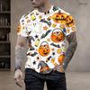 Men Plus Size Round Neck Short Sleeve T Shirt Halloween Black Cat Pumpkin Printed Pullover