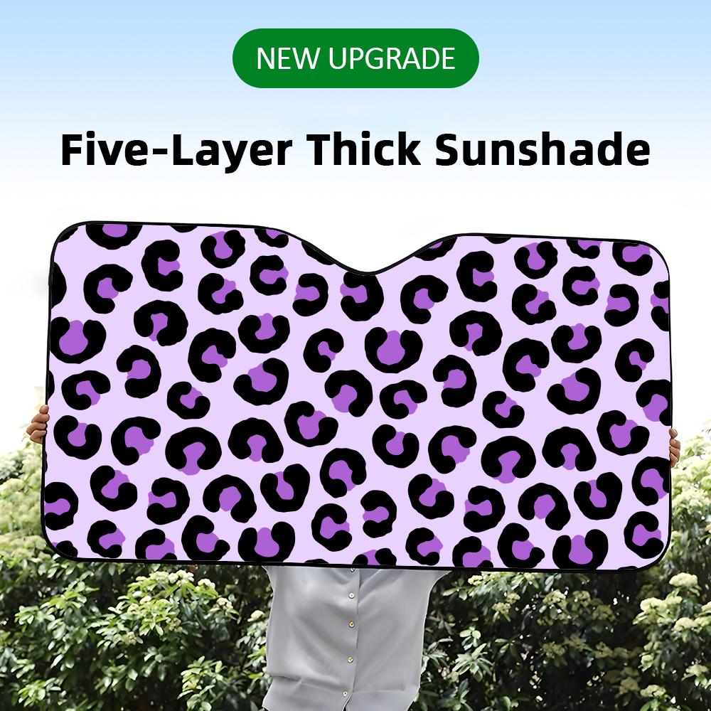 Purple Leopard Print Sun Visor Car Windshield Sunshade UV Protection Reflective Foldable Heat Insulation Cover