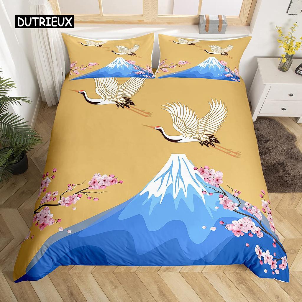 Conjunto de Capa de Edredom Flor de Cerejeira King Estilo Japonês Tema Romântico Rosa Conjunto de Capa de Edredom Estampada Floral Botânica