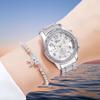 Three-eye Watch with Diamond Alloy Steel Belt Watch Women's Geneva Quartz Watch Set