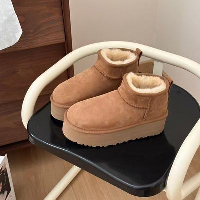 Thick-soled Heightening Snow Boots for Women's 2024 Winter New Velvet Thickened Non-slip Warm Large-size Cotton Shoes Short Tube Foreign Trade
