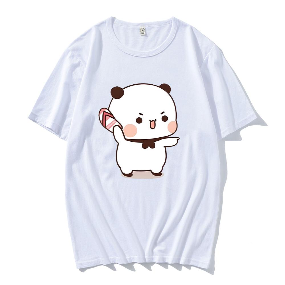 Couple Bubu Is Throwing Flip-flops At Dudu T-shirt Funny Valentines Day Clothes Cute Panda Bear Bubu Dudu Tops Y2k Cotton Tshirt