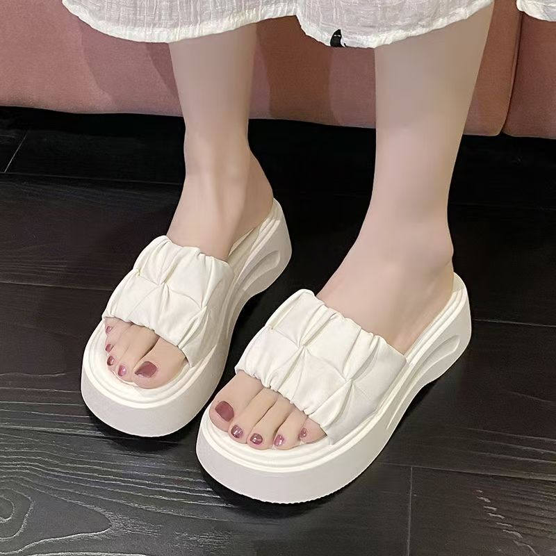 Damen Sommer Neue Keilabsatz-Hausschuhe mit dicker Sohle, weiche Sohle, rutschfest, leicht, Hausschuh für Zuhause, Outdoor-Schuh zur Höhensteigerung