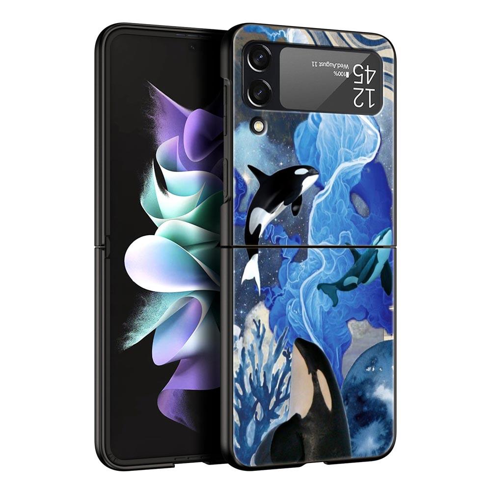 Orca ocean lovely killer whale Phone Case For Samsung Galaxy Z Flip3 Flip4 Flip5 PC Shell For Z Flip 3 4 5 Hard Folding Cover