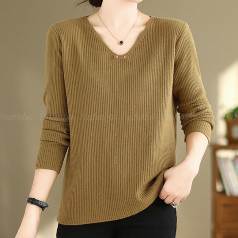 NaVaVa V Neck Ribbed Long sleeVe Knit Nk2006