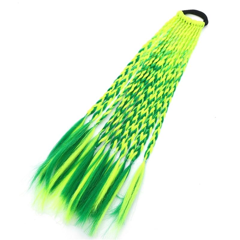 

Colored Braids Hair Extensions with Bands Rainbow Braided Synthetic Hairpieces Ponytail Hair Accessories for Women