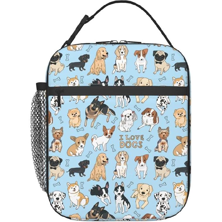 Insulated Lunch Box for Girls Kids Women Dog Lunch Box for Work,Picnic,School,Travel,Hiking,Beach or Fishing Polyester Pet Animal I Love Dogs And