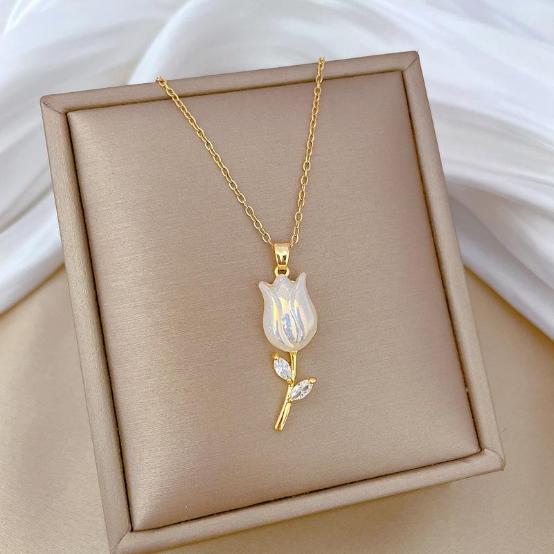 Mermaid Ji Rose Light Luxury Temperament Gorgeous Full Diamond Necklace Female Versatile Collarbone Chain Titanium Steel Chain