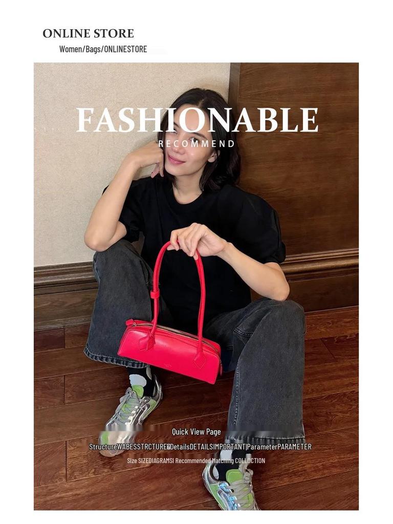 French Retro Genuine Leather Underarm Bag - Versatile Ladies' Handbag for Casual and Commuting