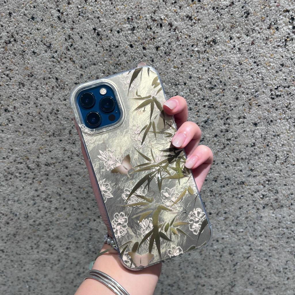 Butterfly Green Bamboo for IPhone16 Simple 15PRO/13 Mobile Phone Case for Apple 14promax New 12