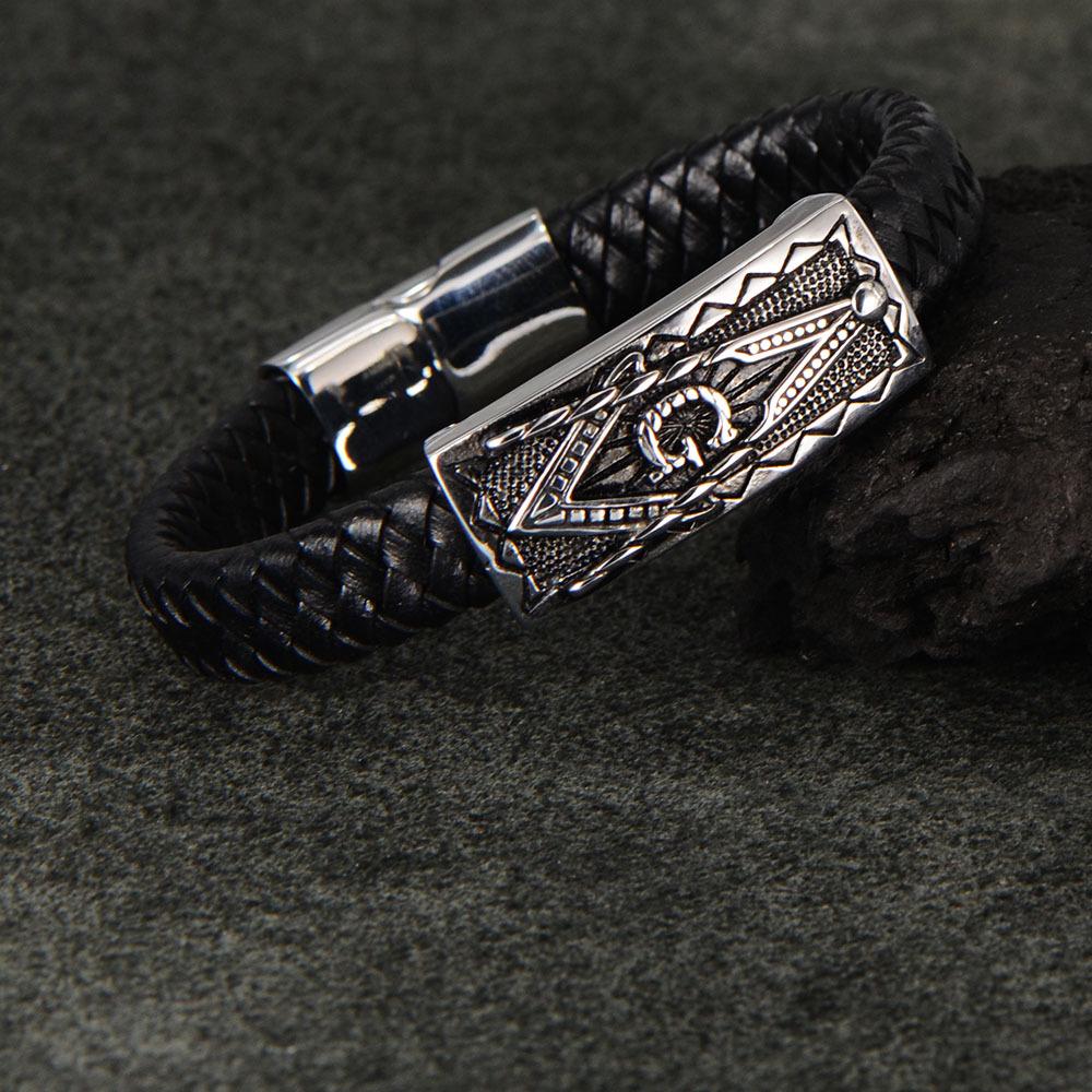 Fashion Titanium Steel Leather Rope Bracelet Men's, Stainless Steel Woven Bracelet Hand Fashion Daily Jewelry Gift Accessories