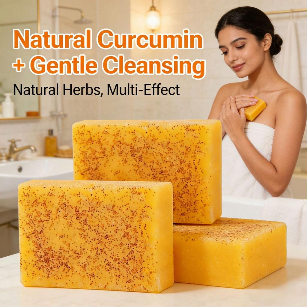1pc 100g Turmeric Lemon Kojic Acid Handmade Soap, Natural Cleansing Soap Bar For Face And Body, Rich