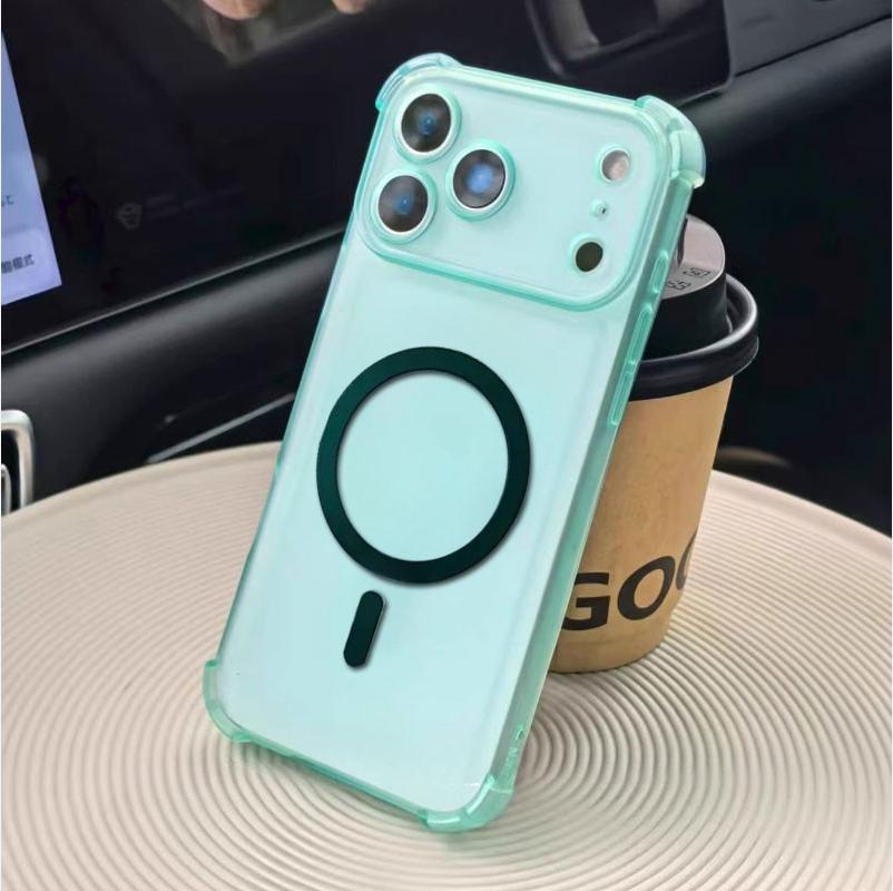 

Magnetic Wireless Charging Airbag TPU Shockproof Case For iPhone 17 Pro Max iPhone Air Magsafe Translucent Soft Silicone Cover Bumper iPhone17 Pro Max зелений