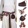 Renaissance Belt with Potion Bottles Adjustable Faux Leather Waist Bag Halloween Viking Costume Accessory