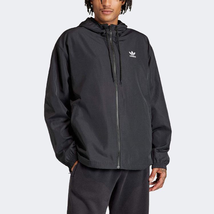 Adidas Originals Adicolor Letter Logo Print Loose Fit Long Sleeve Hooded Jacket Men Outerwear Black IR9852