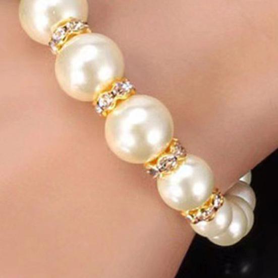 1 Set Faux Pearl Jewelry Women Beaded Necklace Bracelet And Earrings Elegant White