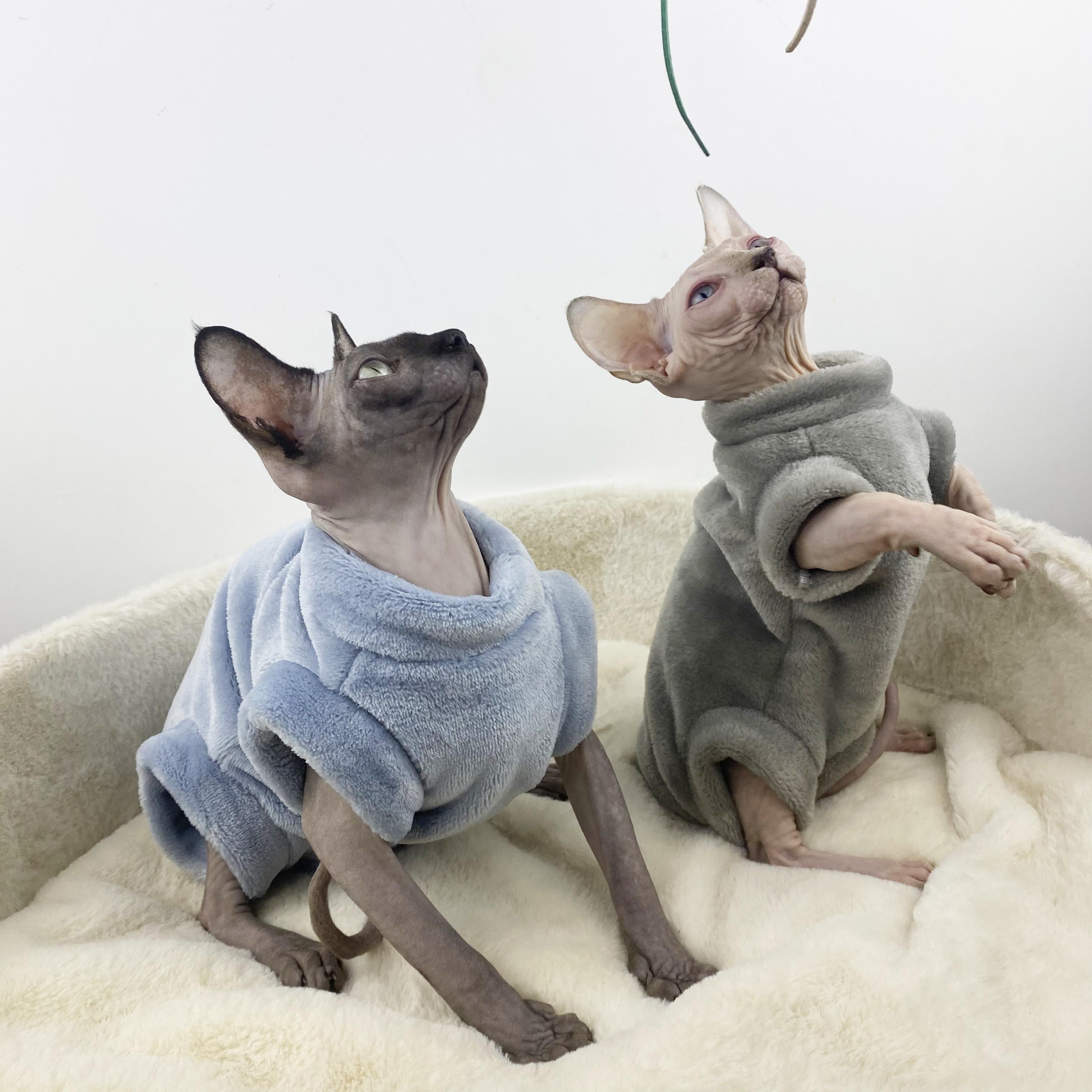 

Одежда для лысых кошек сфинкса, фланелевая теплая зимняя одежда для лысых кошек, одежда для четвероногих кошек, пальто для кошек Devon, одежда для домашних животных XXL серый