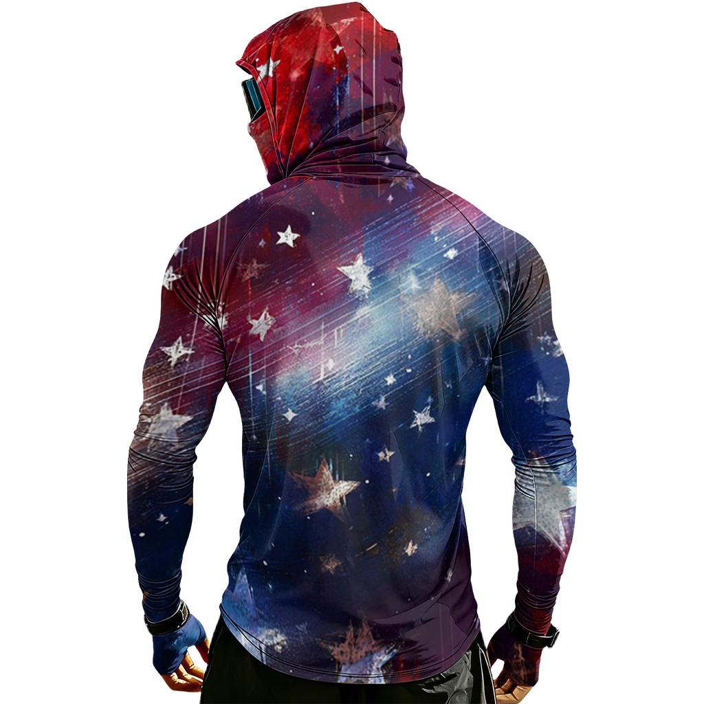 Men's Casual Raglan Sleeve Hooded Long Sleeve Sun Protection Shirt Independence Day Graphic Print Style Lightweight Breathable Fabric