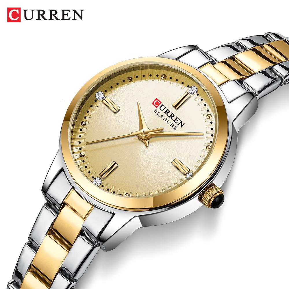 CURREN 9094 Women's Waterproof Quartz Watch: Stainless Steel Strap, Korean Style with Rhinestone Accents.