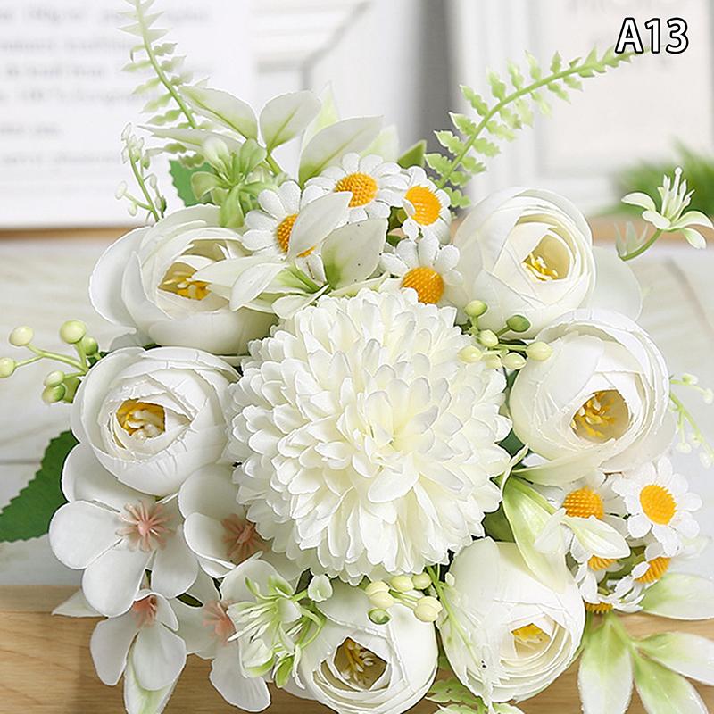 1Pc Artificial Flowers Wedding Home Bedroom Decoration Bridal Bouquet Garden Fake Silk Roses Hydrangeas Vase For Board Outdoors