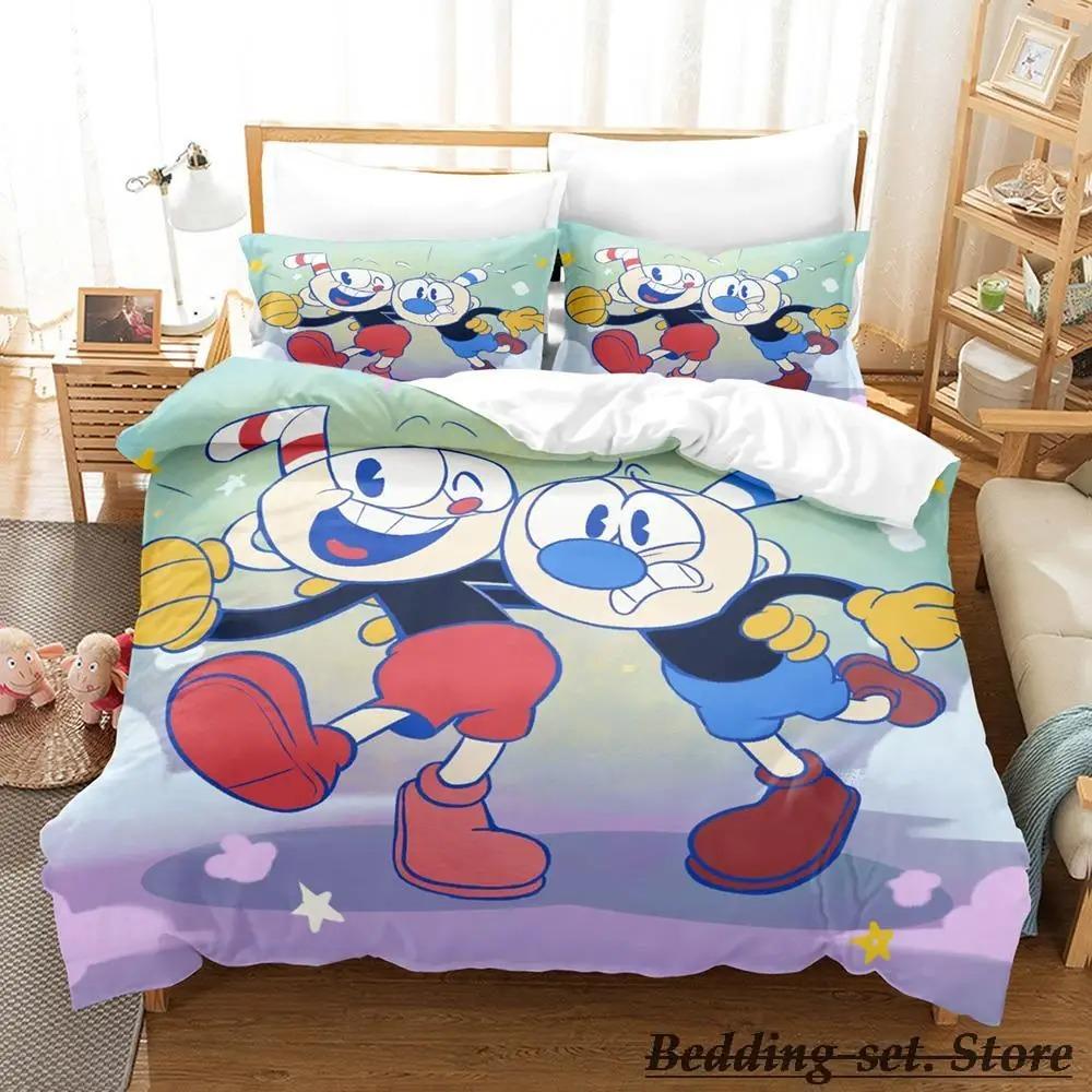 Kawaii Cuphead Mugman Beddengoed Set Eenpersoons Twin Volledig Queen King Size Bedset Volwassene Kind Slaapkamer Dekbedovertrek Sets Anime Spel Bed