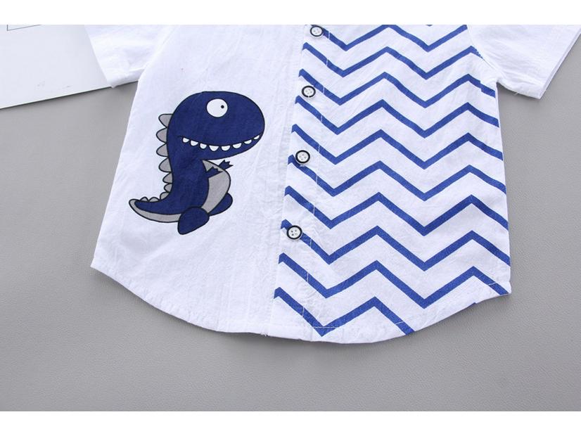 Children's Summer Cartoon Dinosaur Two-Piece Set: Short Sleeve Shirt and Shorts