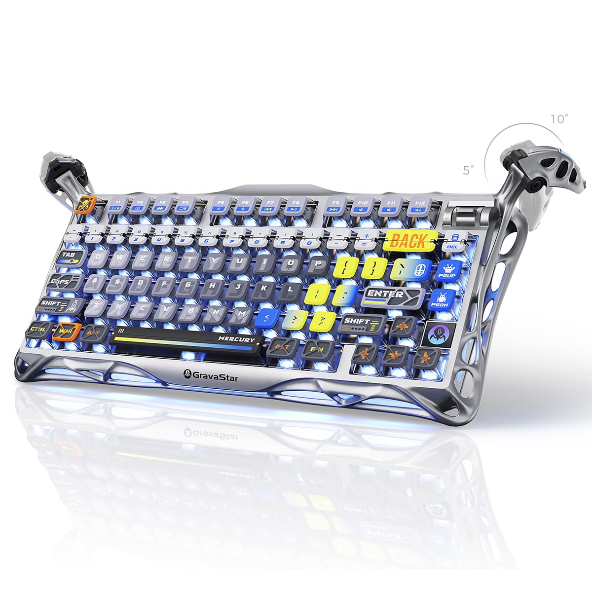 

GravaStar Mercury K1 Pro Wireless Gaming RGB Aluminum 8000mAh Volume Mechanical Keyboard for Interstellar Silver Speedy Keyboard, 75% Layout,