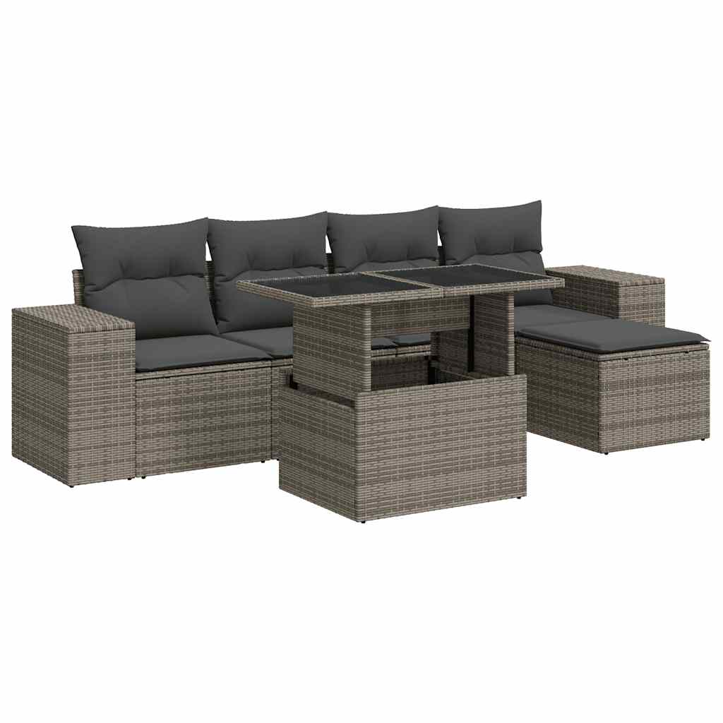 Vidaxl 6-Cz. Set di Mobili da Giardino con Cuscini, Grigio, Polyrattan