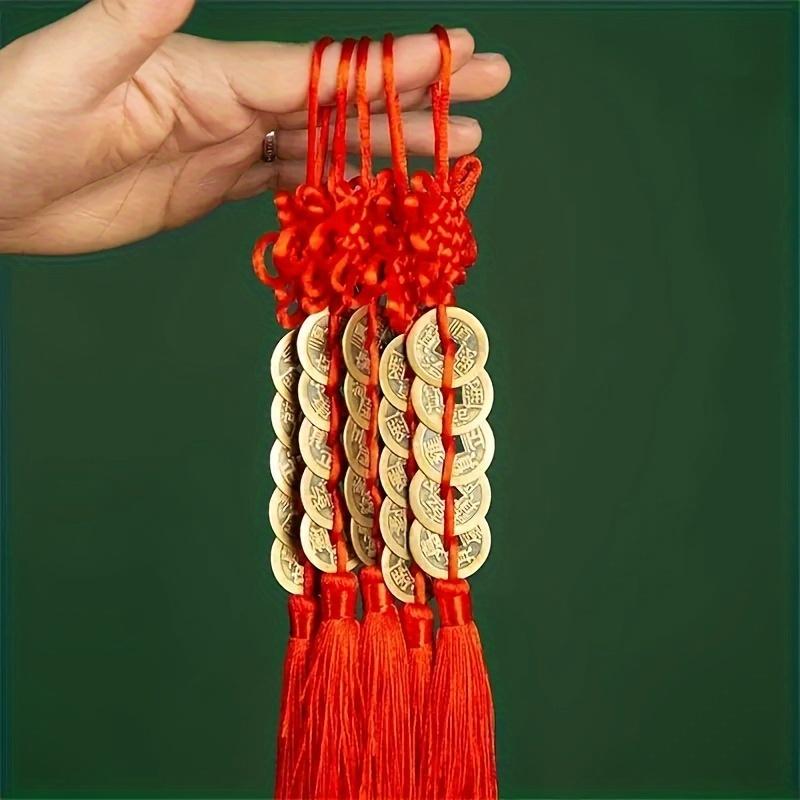 Lucky Red Chinese Knot with 5 Coins Feng Shui Wealth Pendant,for home and office decoration,  for Valentine's Day or New Year gifts