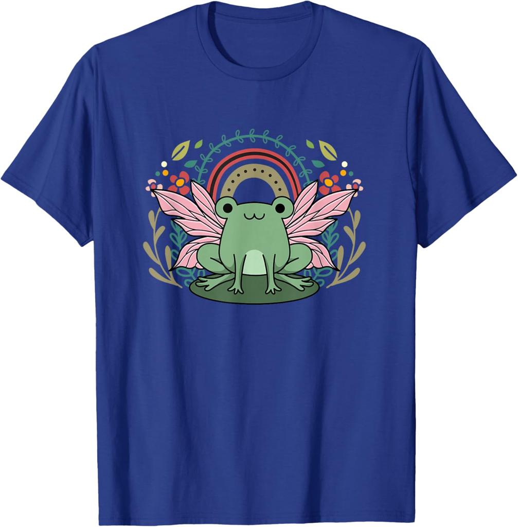Frog Rainbow Cottagecore Aesthetic Graphic Tee Soft Casual Unisex T-Shirt