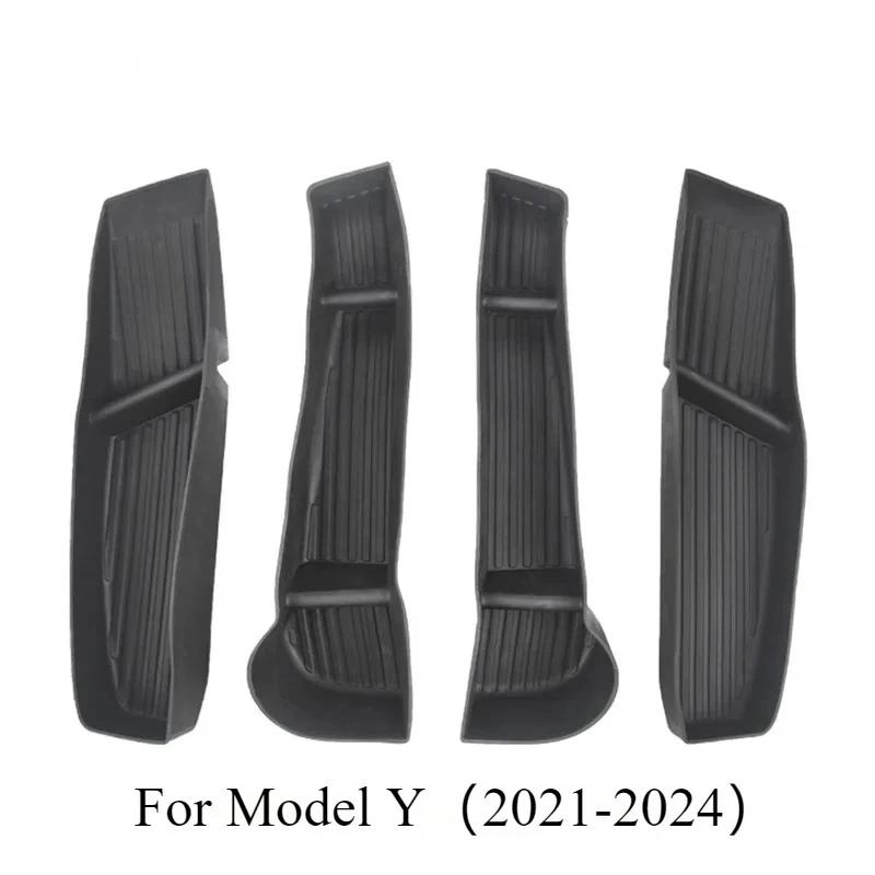 Car Door Side Storage Box for Tesla Model Y Juniper 2025 TPE Low Edge Style Front Rear Door Handle Armrest Tray Car Accessories