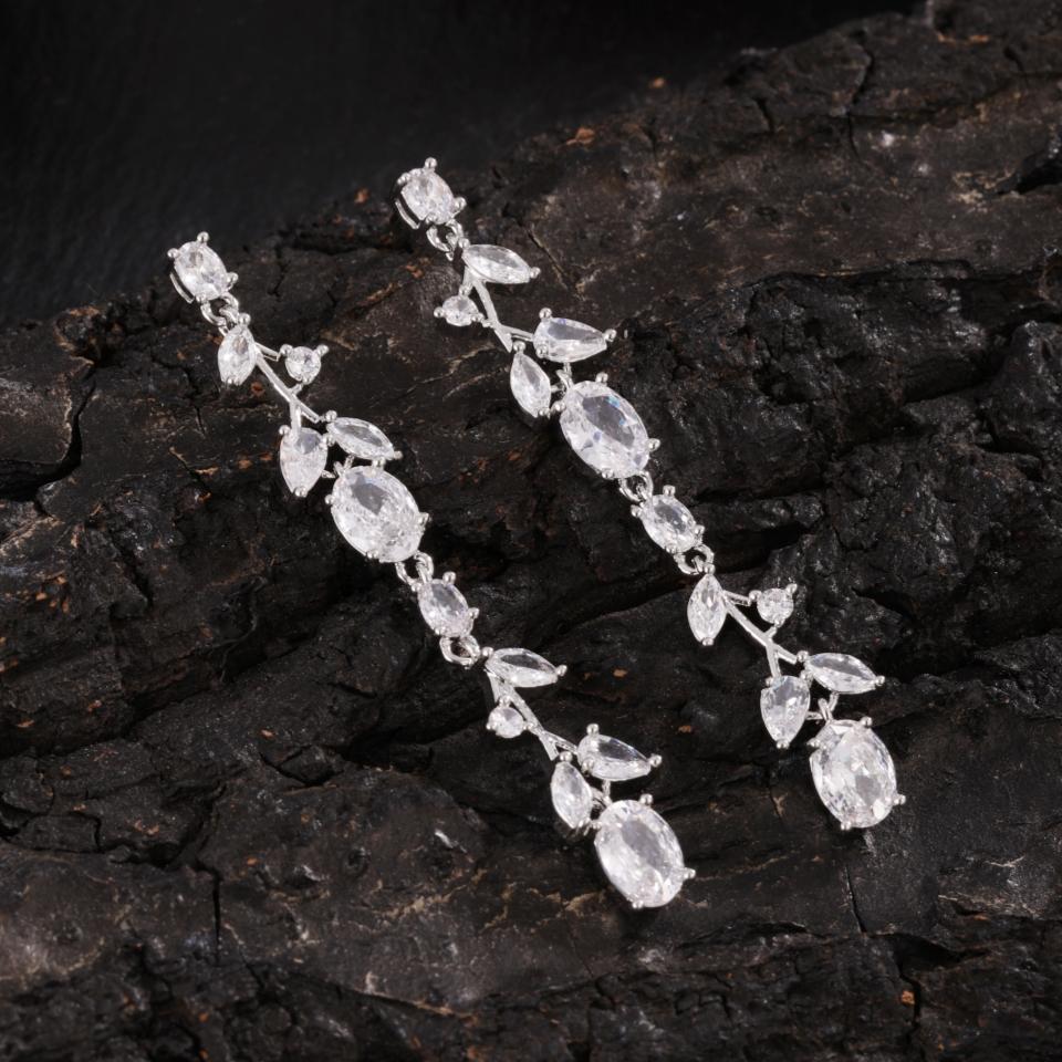 ZAKOL Fashion Long Wheatear Tassel Dangle Earrings for Women Shiny Cubic Zirconia Charm Wedding Party Jewelry Accessories
