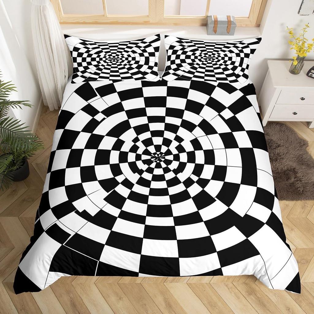 Pastel Plaid Duvet Cover Queen King Size Geometric Striped Watercolor Gradient Themed Bedding Set 3 Pcs For Kids Toddler Girls