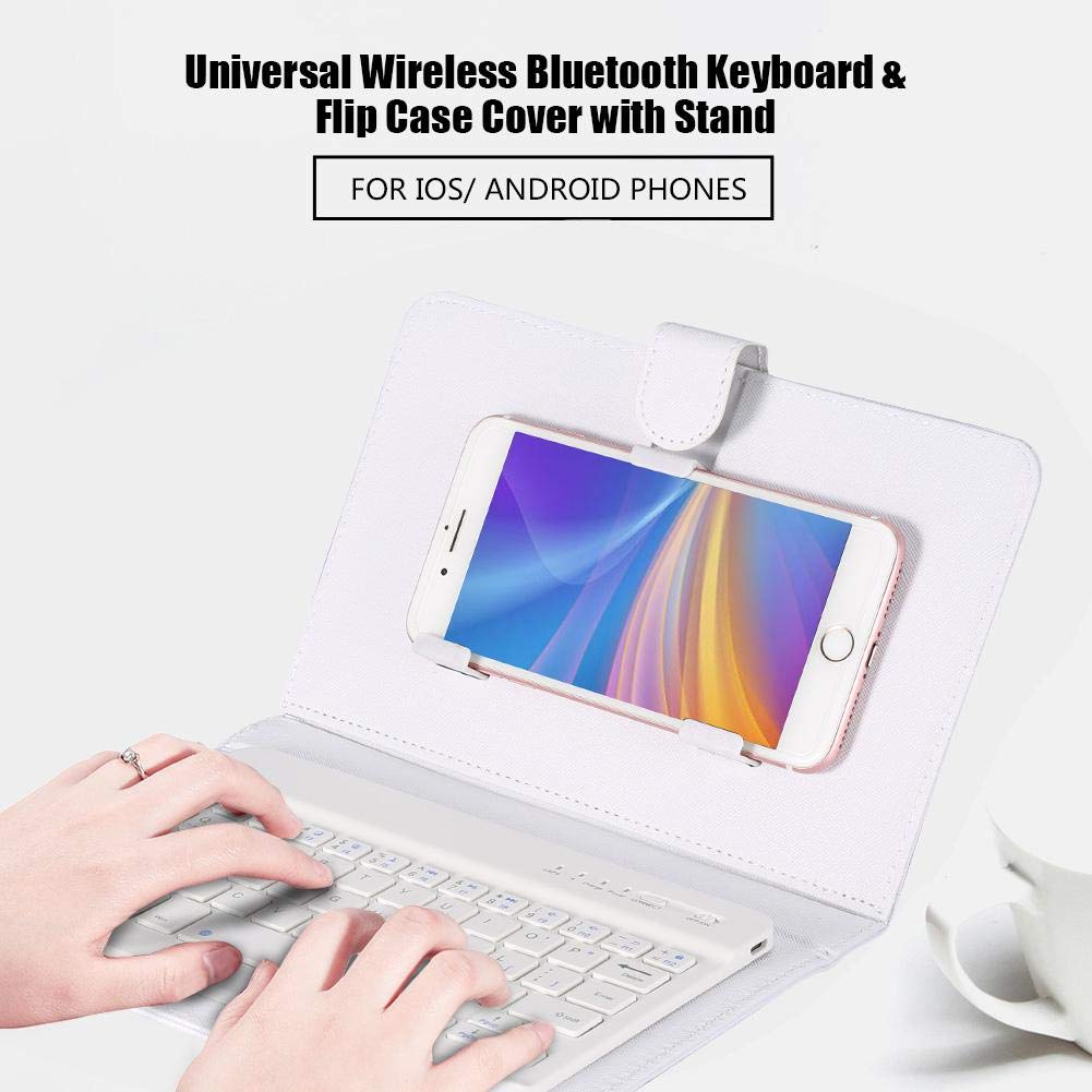 Stylish Bluetooth Keyboard Cover & Case for Android and iOS, Lightweight, Easy To Handle, Portable, and Detachable (White)